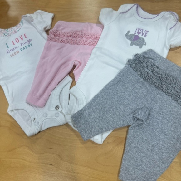 Carters 2 sets Baby Girl onesies with matching pants newborn Elephant daddy - Picture 1 of 3